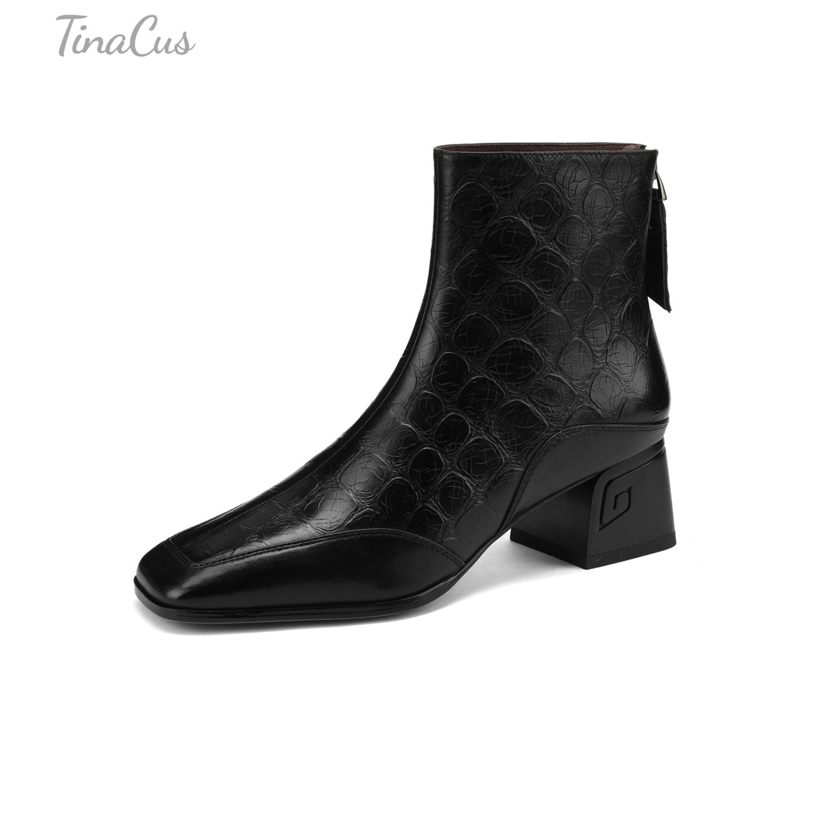 TinaCus Damen-Stiefeletten mit Glitzerschnalle, echtes Leder, handgefertigt, Reißverschluss hinten, Stickerei, Blumen