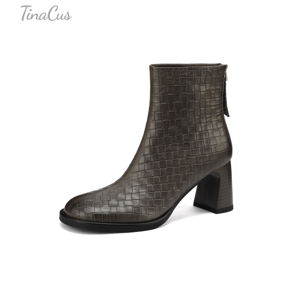 TinaCus Damen-Stiefeletten mit Glitzerschnalle, echtes Leder, handgefertigt, Reißverschluss hinten, Stickerei, Blumen