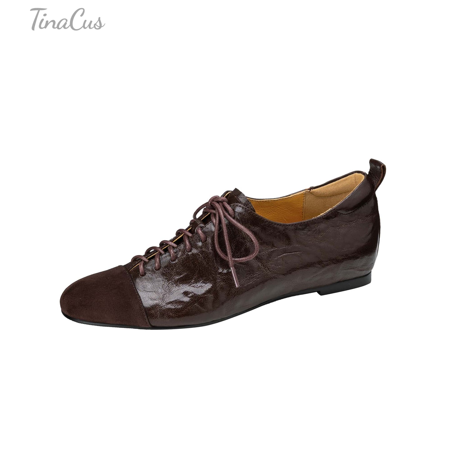 TinaCus Handmade Women's Genuine Leather Round Toe Lace-up Office Oxford Flats