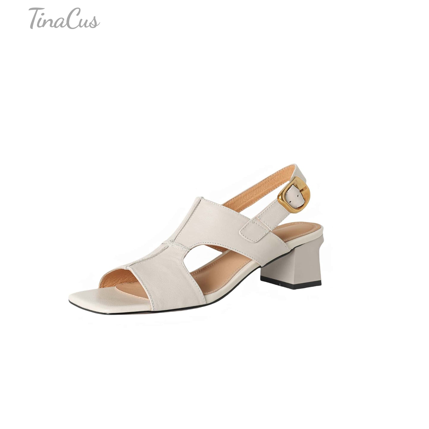 TinaCus Handmade Women's Genuine Leather Peep Toe Slingback Hollow-out Block Heel Comfort Sandals