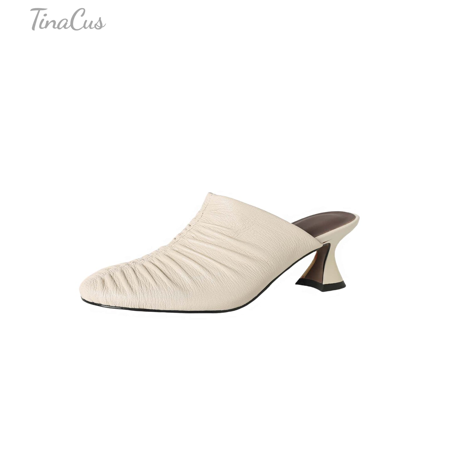 TinaCus Handmade Women's Genuine Leather Closed Round Toe Heeled Sandals Backless Mules