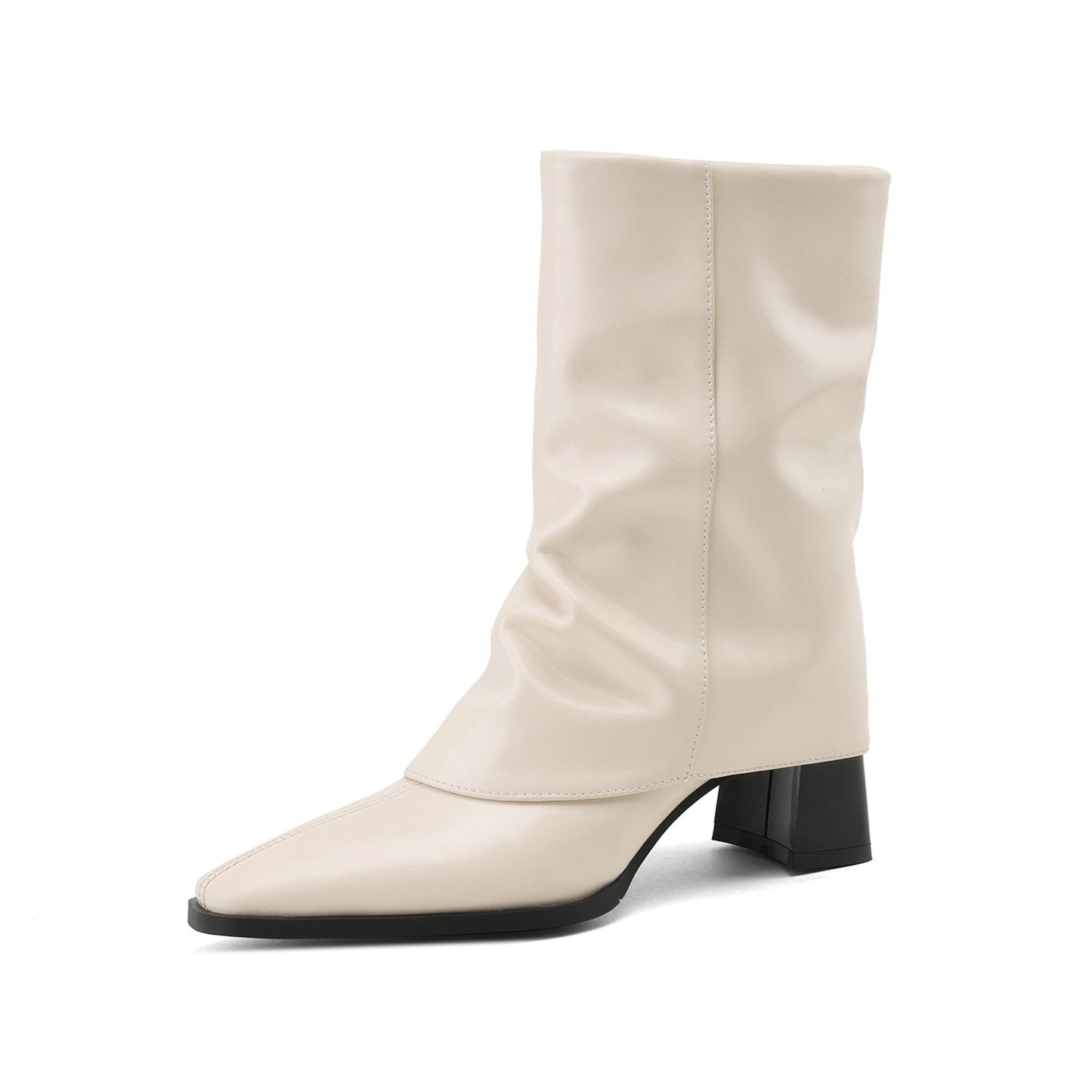 TinaCus Women's Genuine Leather Handmade Chunky Heel Stylish Pull On Mid Calf Boots