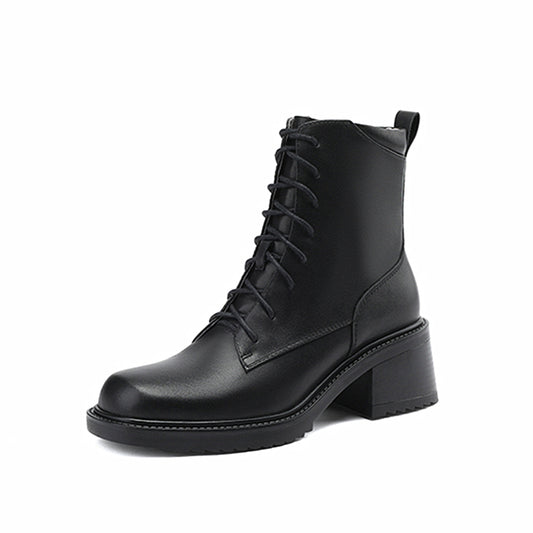 TinaCus Women's Round Toe Lace Up Chunky Heel Handmade Genuine Leather Ankle Boots