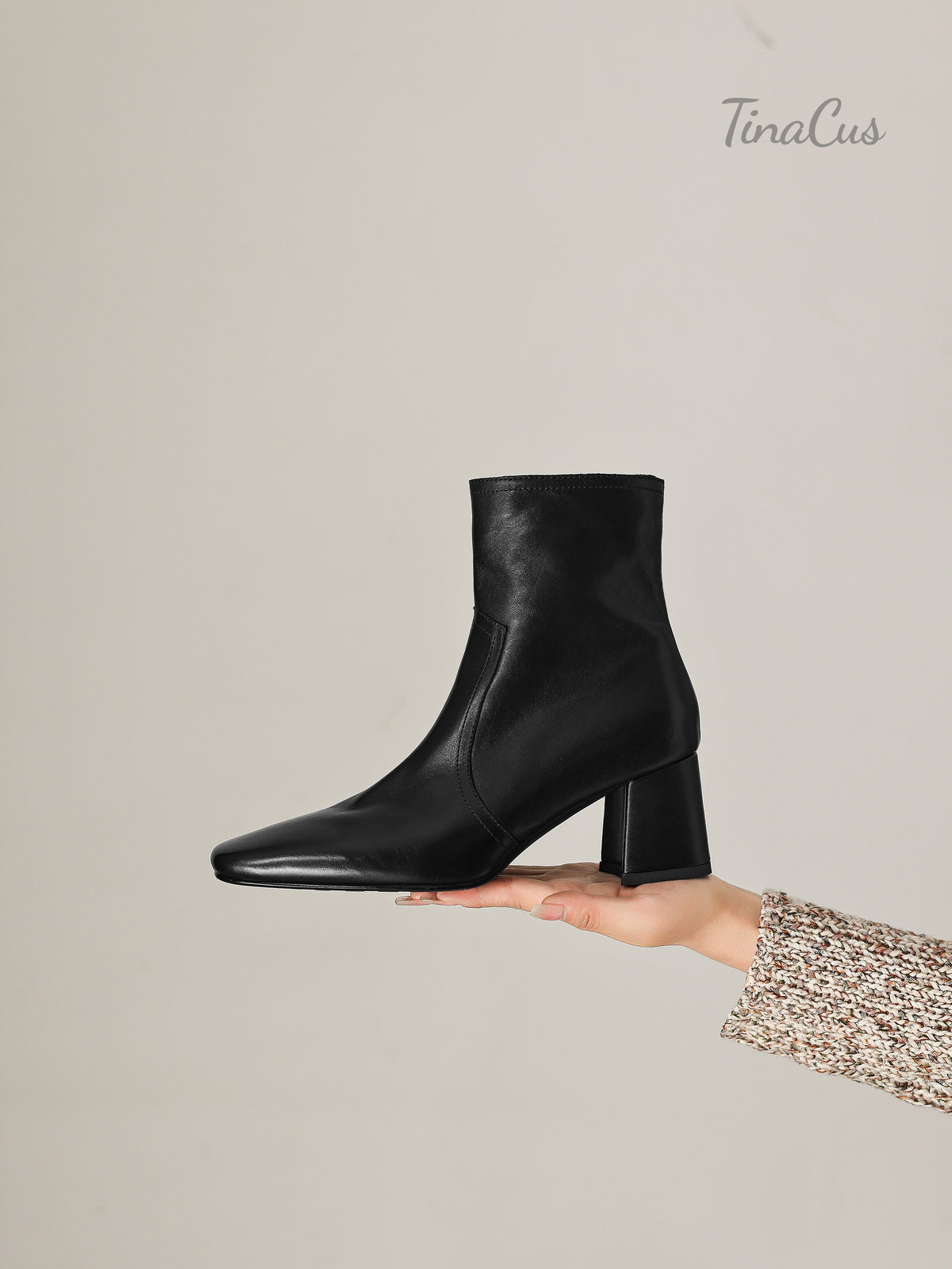 TinaCus Women's Square Toe Handmade Chunky Heel Zip up Ankle Boots