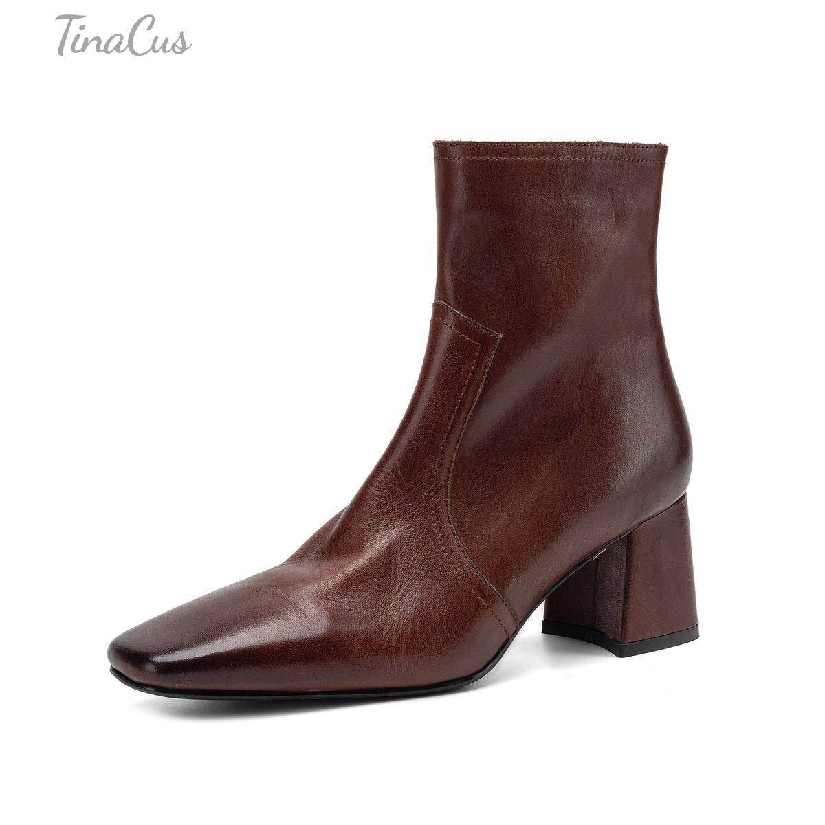 TinaCus Women's Square Toe Handmade Chunky Heel Zip up Ankle Boots