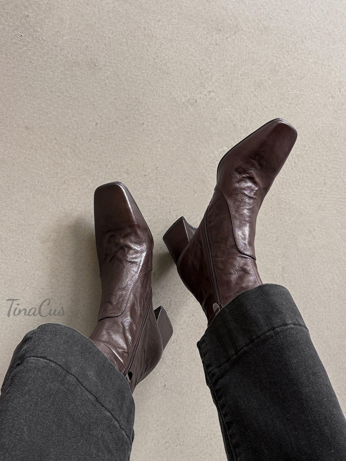 TinaCus Women's Square Toe Side Zipper Gold Buckle Strap Retro Ankle Boots