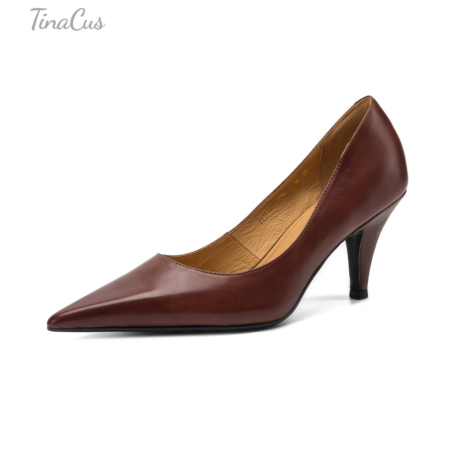 TinaCus Classic Pointed Toe Women's Genuine Leather Handmade Stiletto Mid Heel Slip On Dress Pumps Shoes