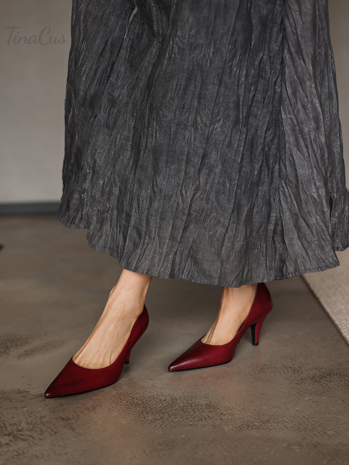 TinaCus Classic Pointed Toe Women's Genuine Leather Handmade Stiletto Mid Heel Slip On Dress Pumps Shoes