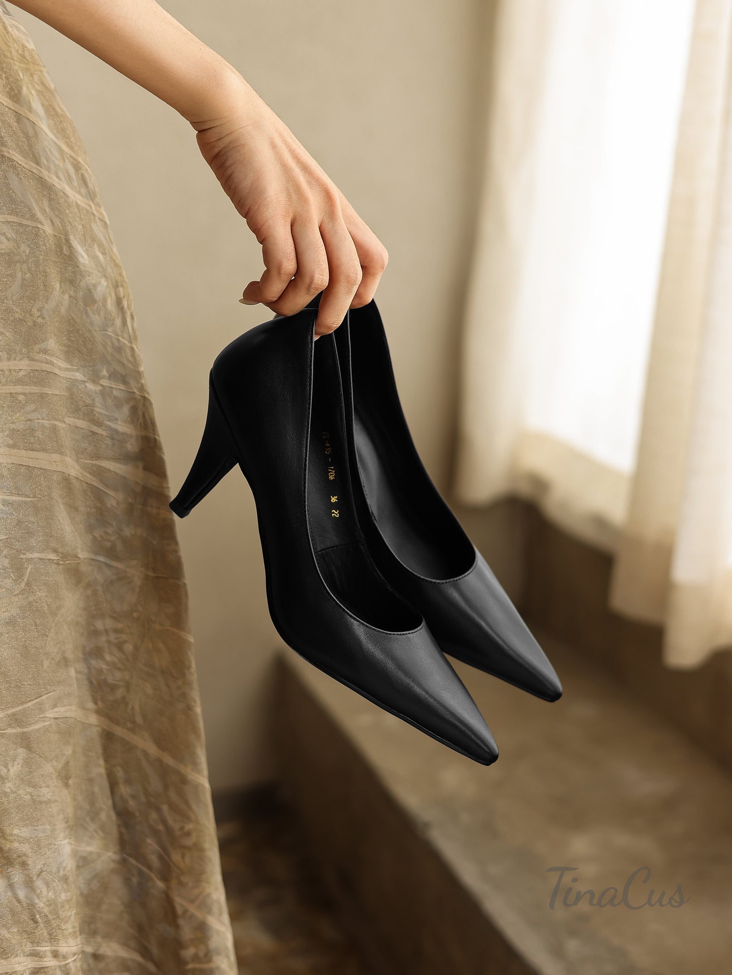 TinaCus Classic Pointed Toe Women's Genuine Leather Handmade Stiletto Mid Heel Slip On Dress Pumps Shoes