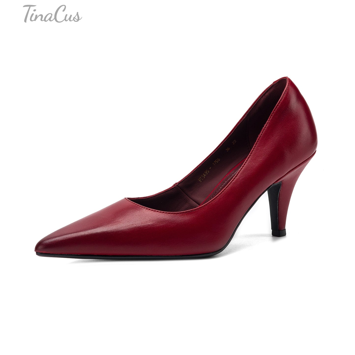 TinaCus Classic Pointed Toe Women's Genuine Leather Handmade Stiletto Mid Heel Slip On Dress Pumps Shoes