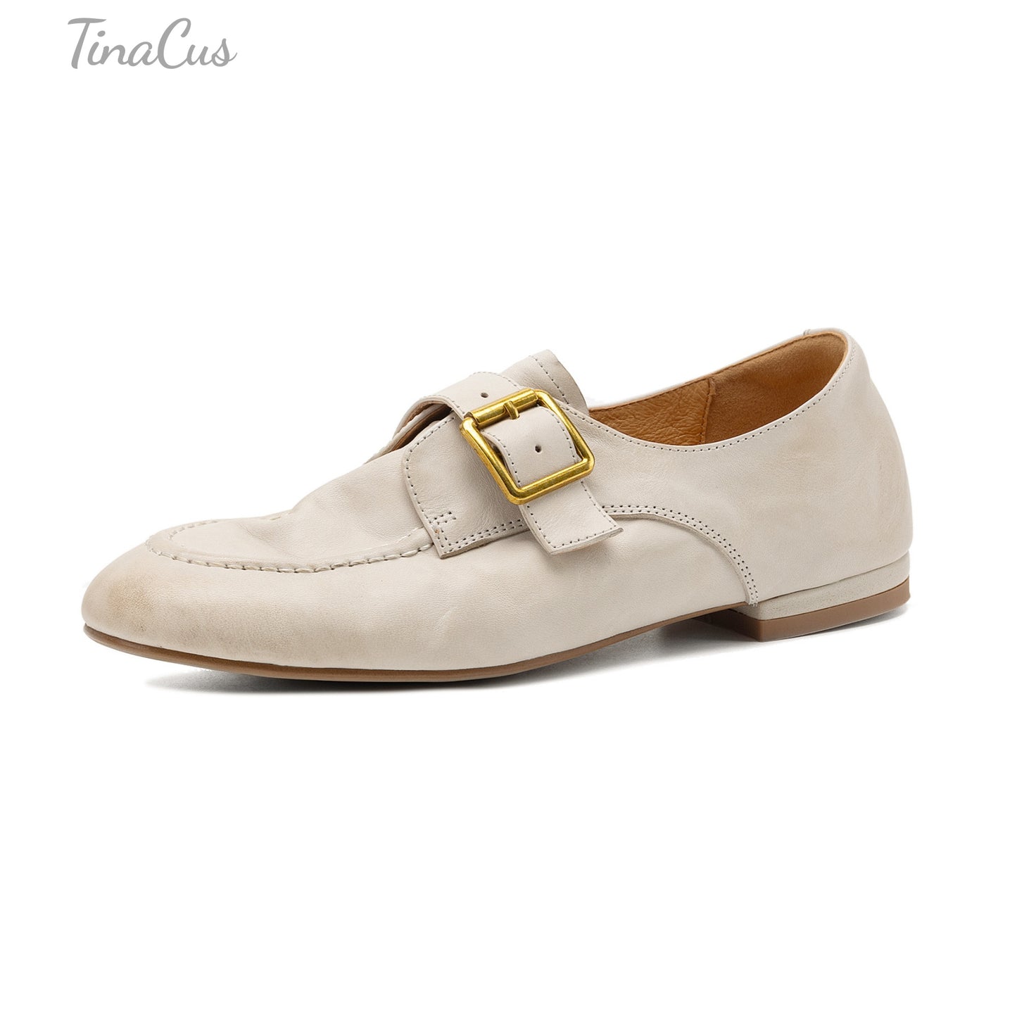 TinaCus Women's Round Toe Genuine Leather Flat Loafers