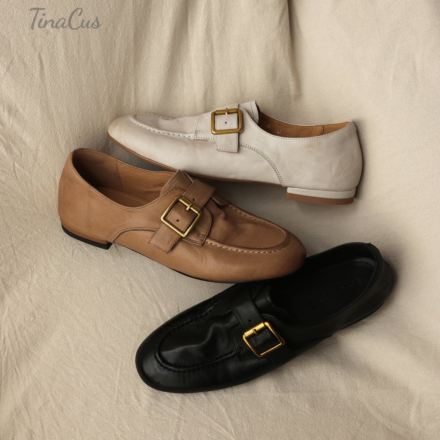 TinaCus Women's Round Toe Genuine Leather Flat Loafers
