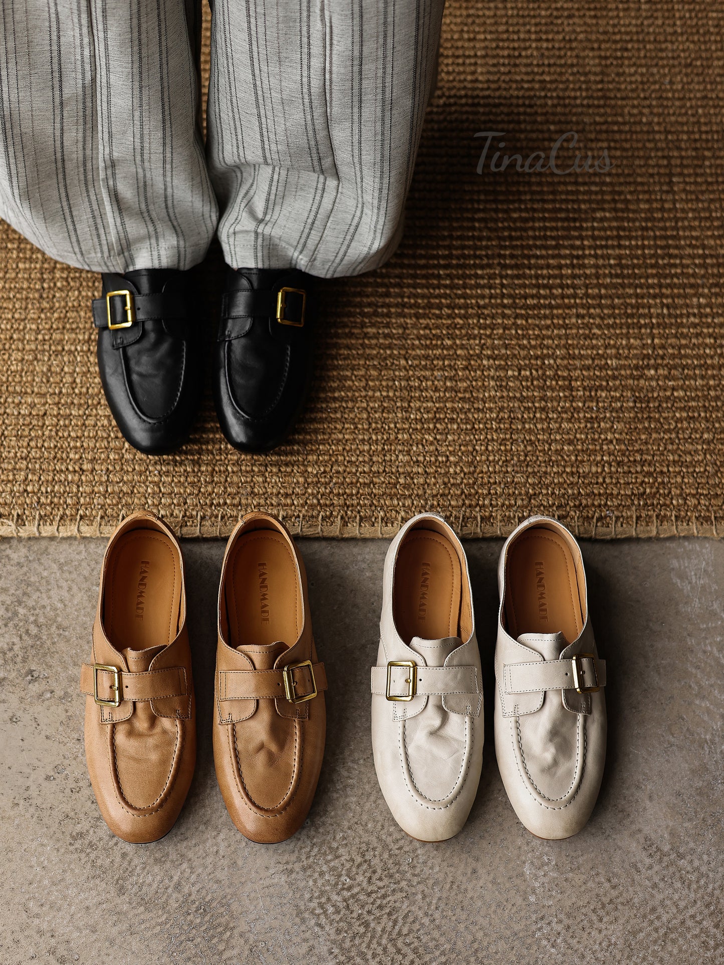 TinaCus Women's Round Toe Genuine Leather Flat Loafers