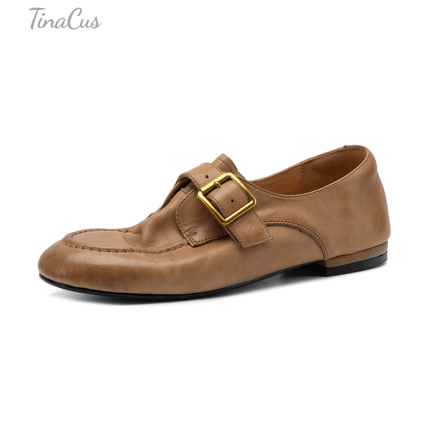 TinaCus Women's Round Toe Genuine Leather Flat Loafers