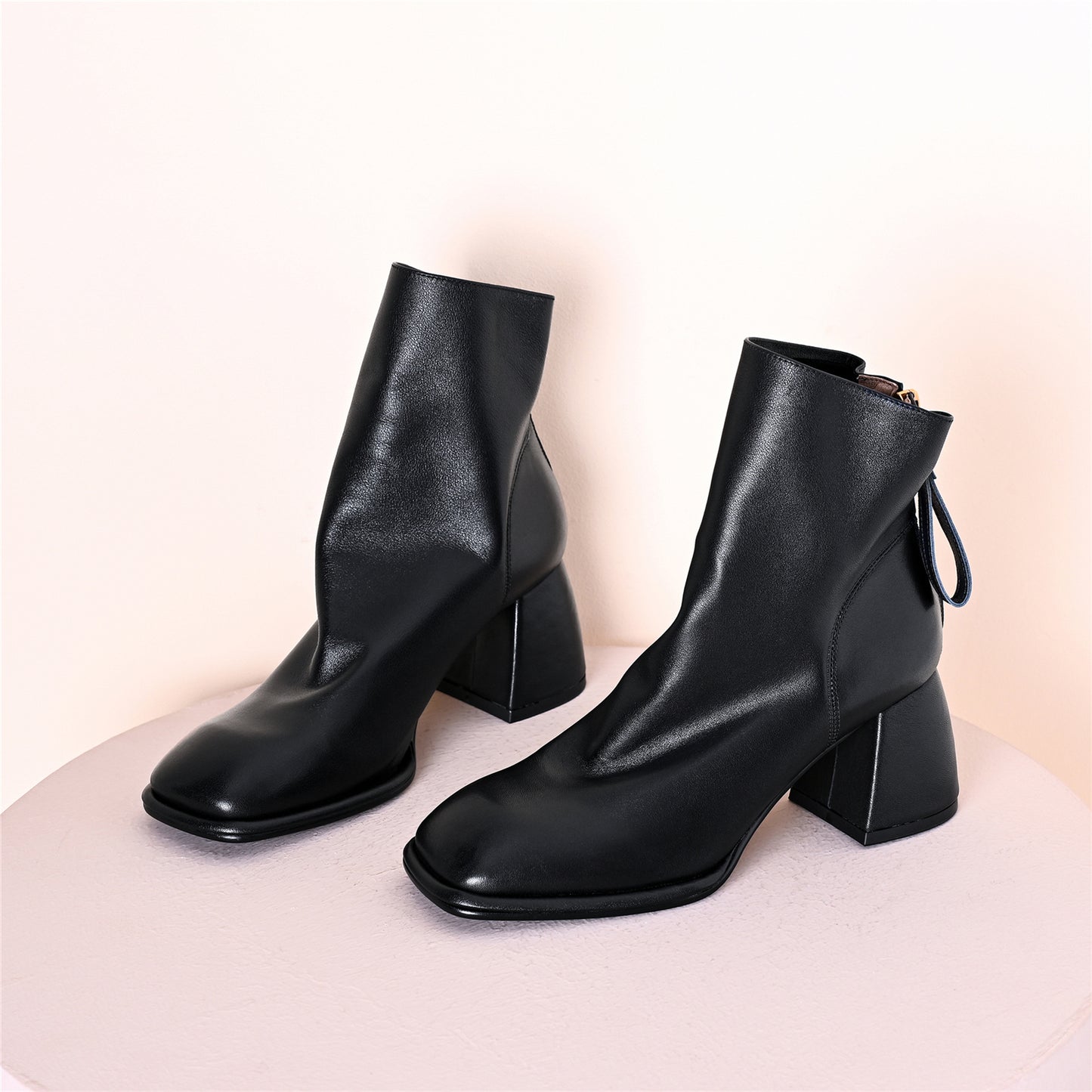 TinaCus Women's Genuine Leather Handmade Block Heel Back Zipper Ankle Boots
