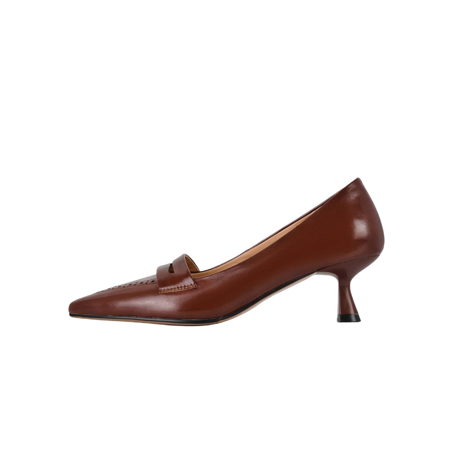 TinaCus Women's Genuine Leather Handmade Pointed Toe Slip On Mid Kitten Heel Office Loafers Pumps Shoes