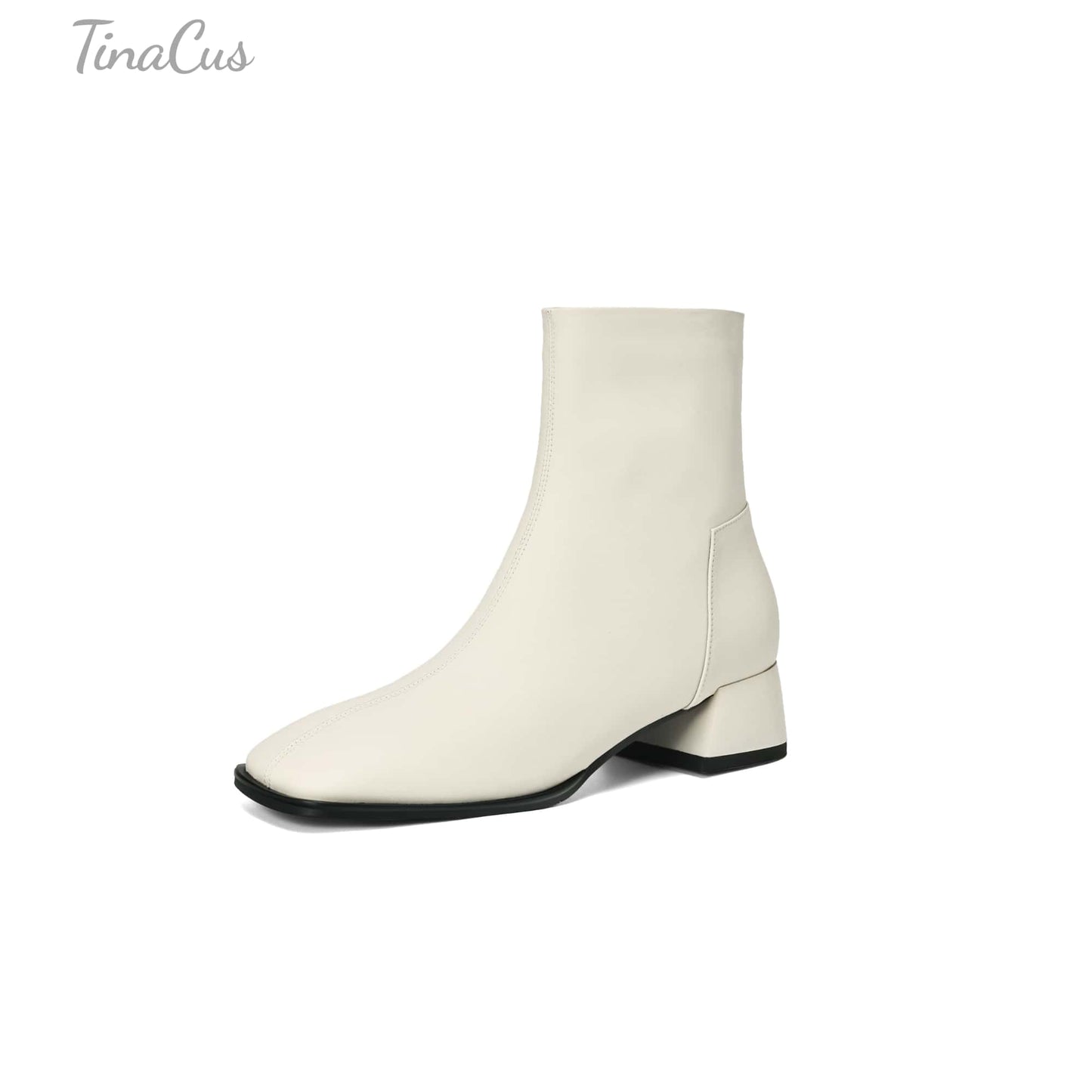 TinaCus Women's Genuine Leather Handmade Side Zipper Square Toe Block Low Heel Ankle Booties
