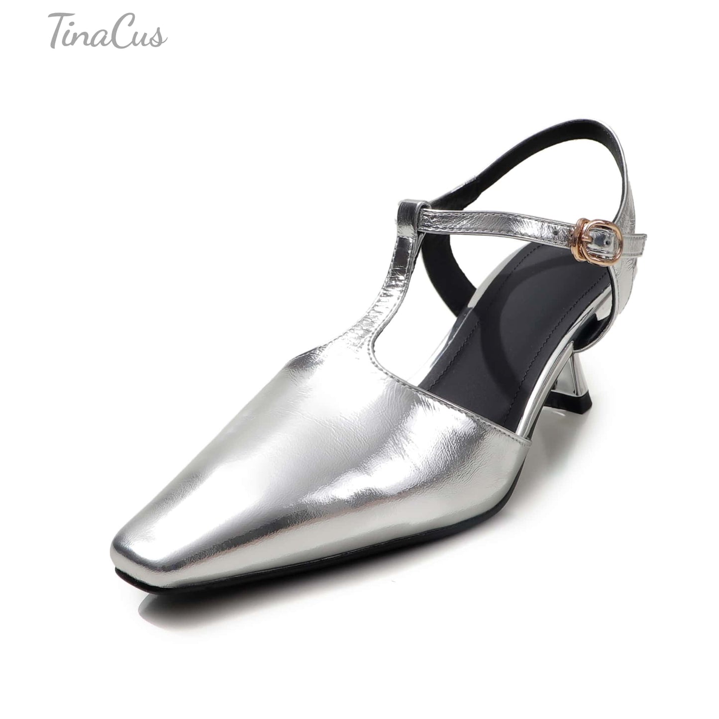 TinaCus Women's Closed Toe Sandals Genuine Leather Handmade Ankle Straps Square Toe Kitten Heel Pumps Shoes