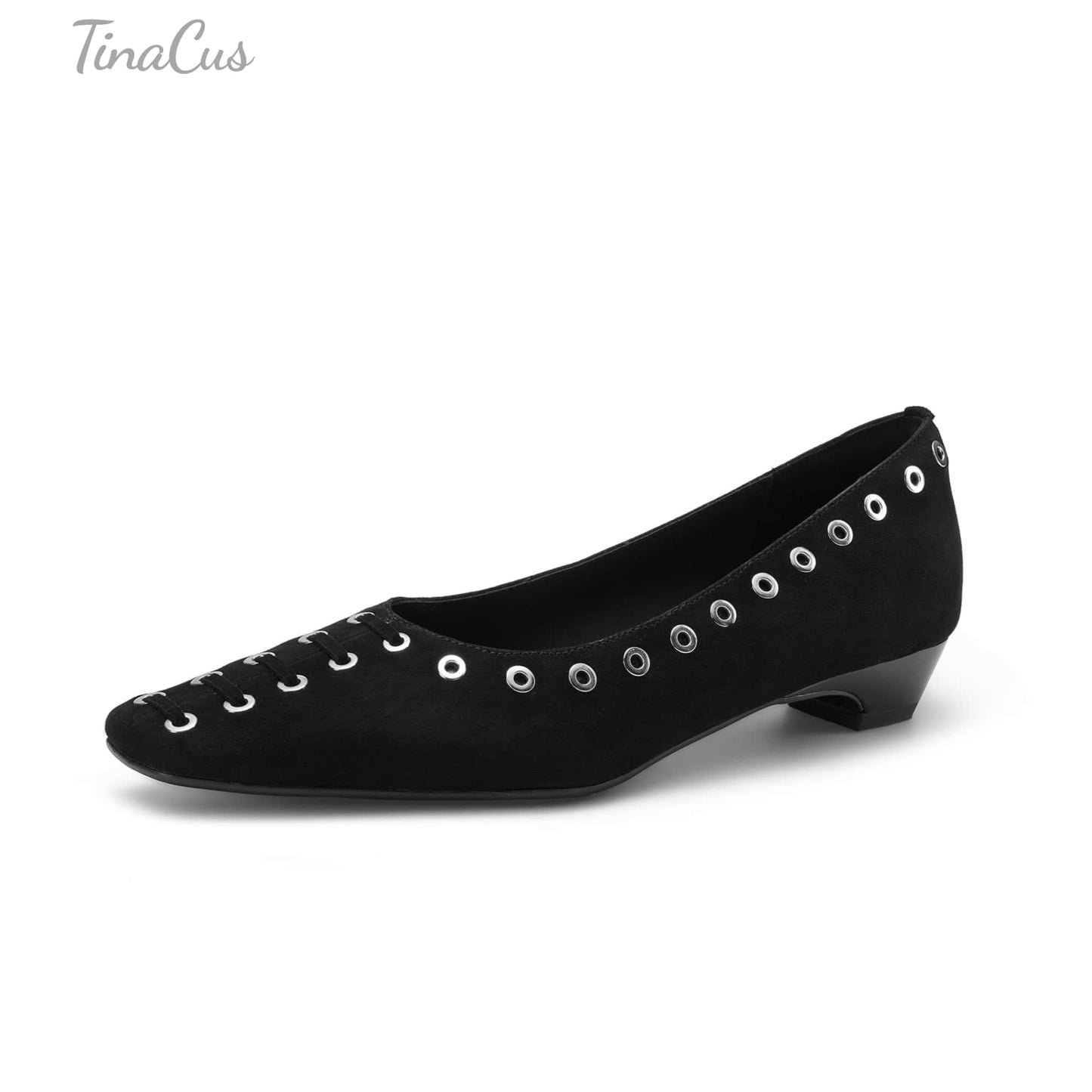 TinaCus Women's Ballet Flats Handmade Suede Leather Square Toe Hollow-Out Comfort Loafer Shoes Party Business