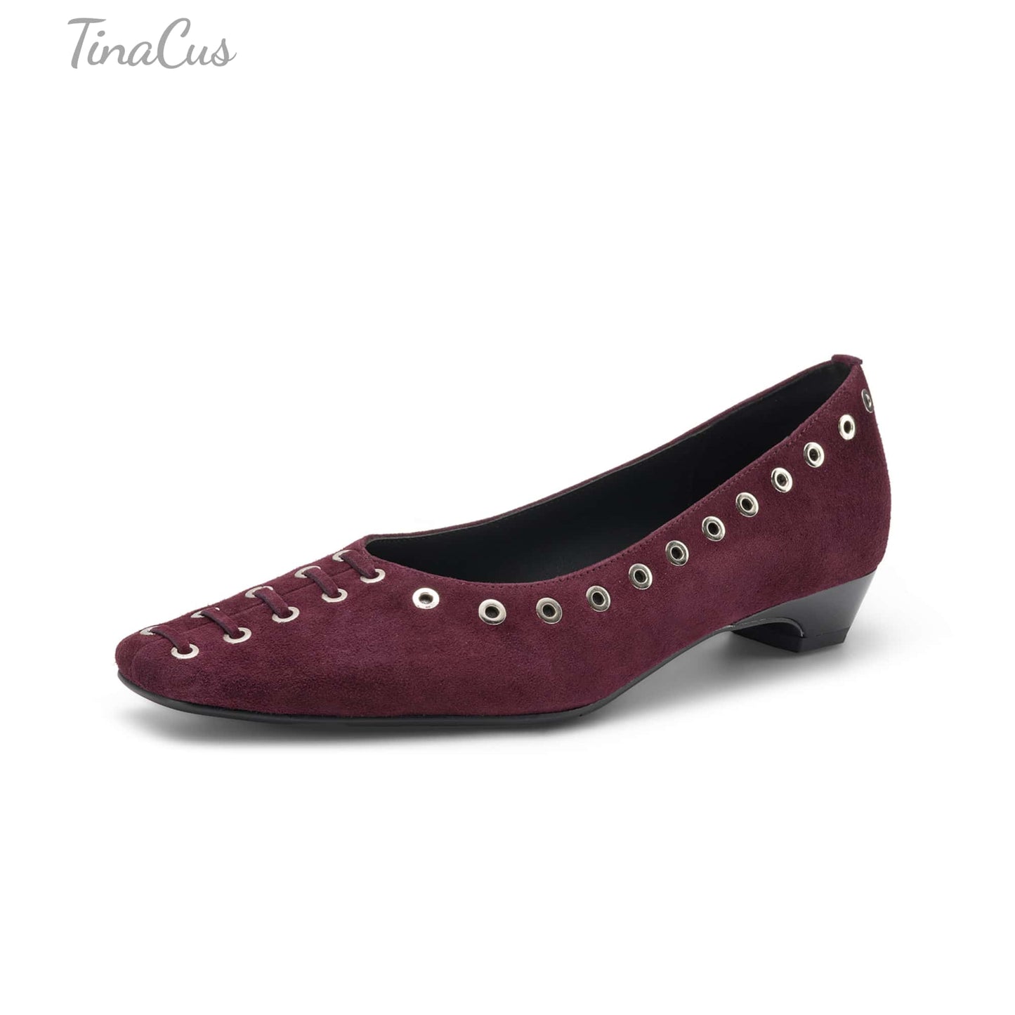 TinaCus Women's Ballet Flats Handmade Suede Leather Square Toe Hollow-Out Comfort Loafer Shoes Party Business