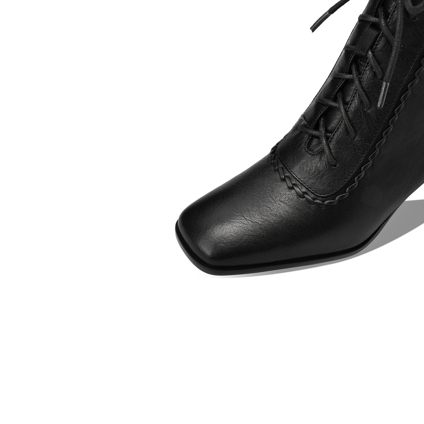 TinaCus Women's Leather Combat Ankle Boots Handmade Side Zipper Lace-up Chunky Heel Heeled Booties