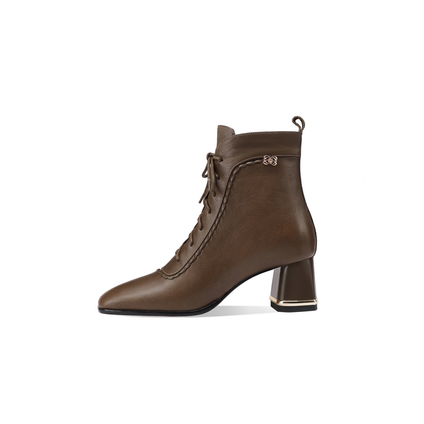 TinaCus Women's Leather Combat Ankle Boots Handmade Side Zipper Lace-up Chunky Heel Heeled Booties