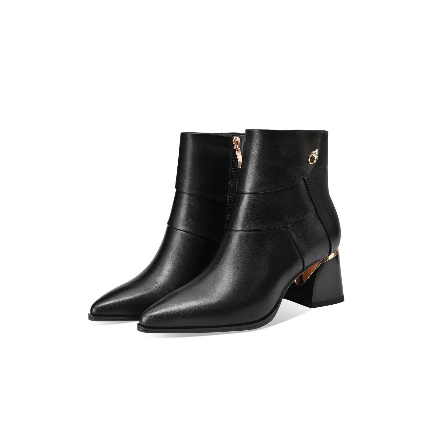 TinaCus Women's Handmade Ankle Boots Genuine Leather Patchwork Pointed Toe Side Zipper Block Heel Short Booties