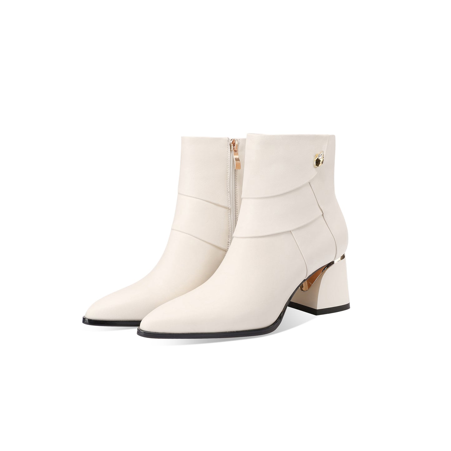 TinaCus Women's Handmade Ankle Boots Genuine Leather Patchwork Pointed Toe Side Zipper Block Heel Short Booties