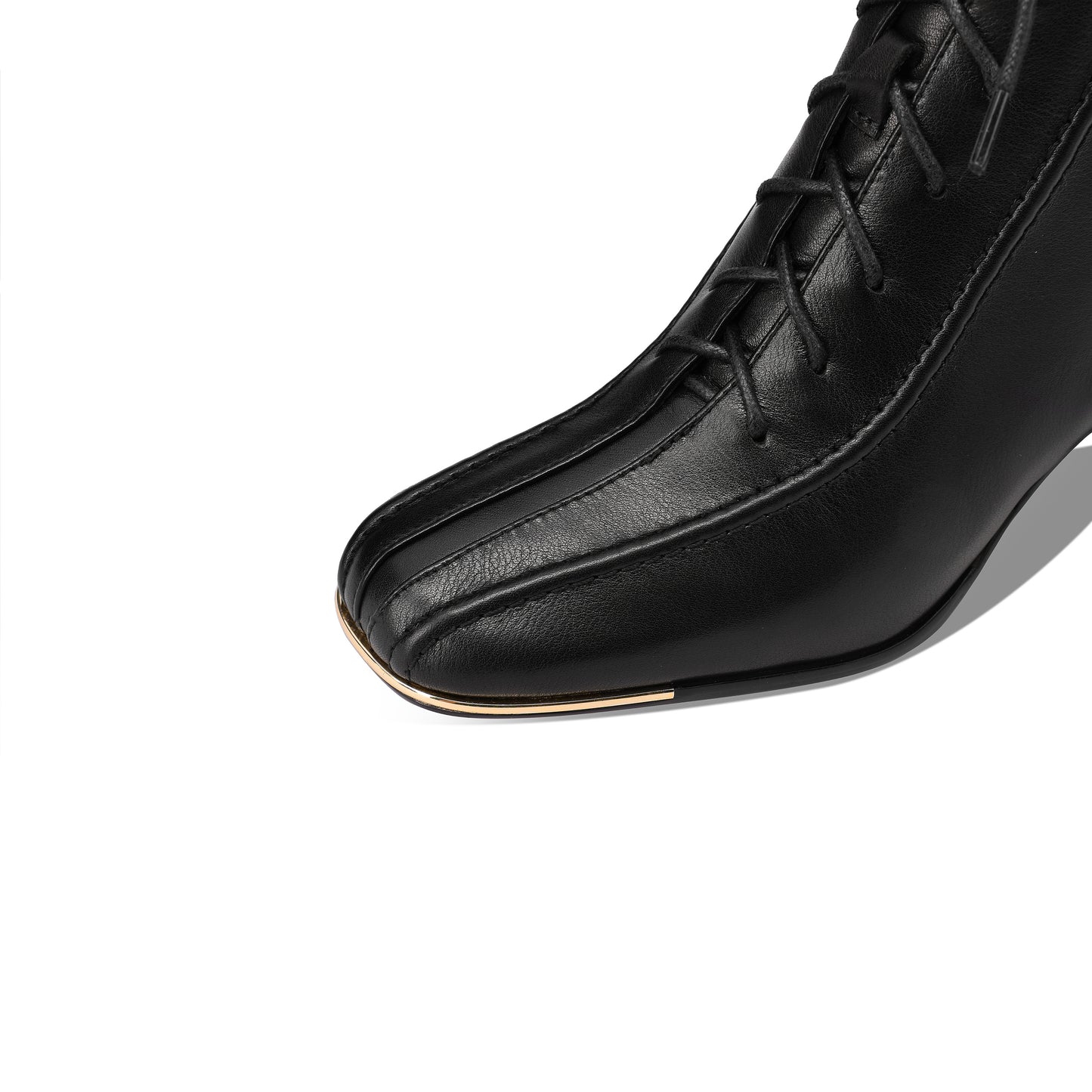 TinaCus Women's Leather Combat Boots Square Toe Handmade Side Zipper Lace-up Chunky Heel Short Booties