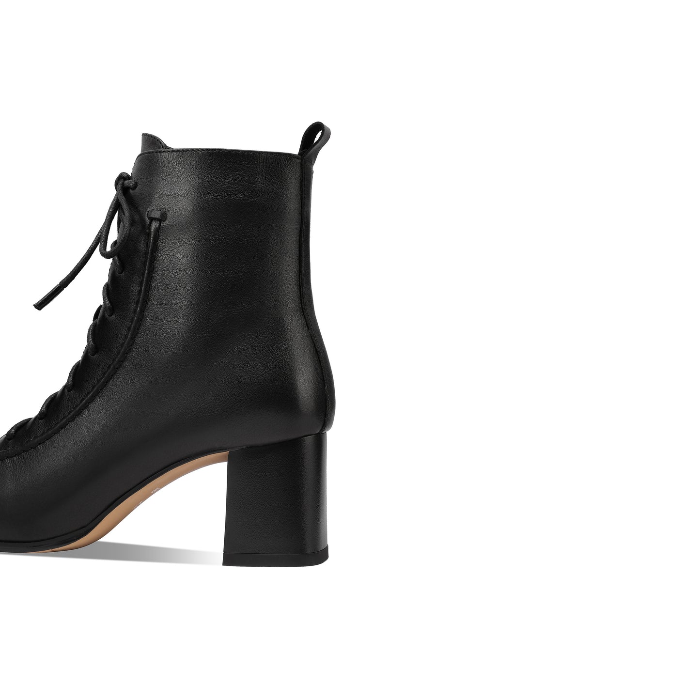 TinaCus Women's Leather Combat Boots Square Toe Handmade Side Zipper Lace-up Chunky Heel Short Booties