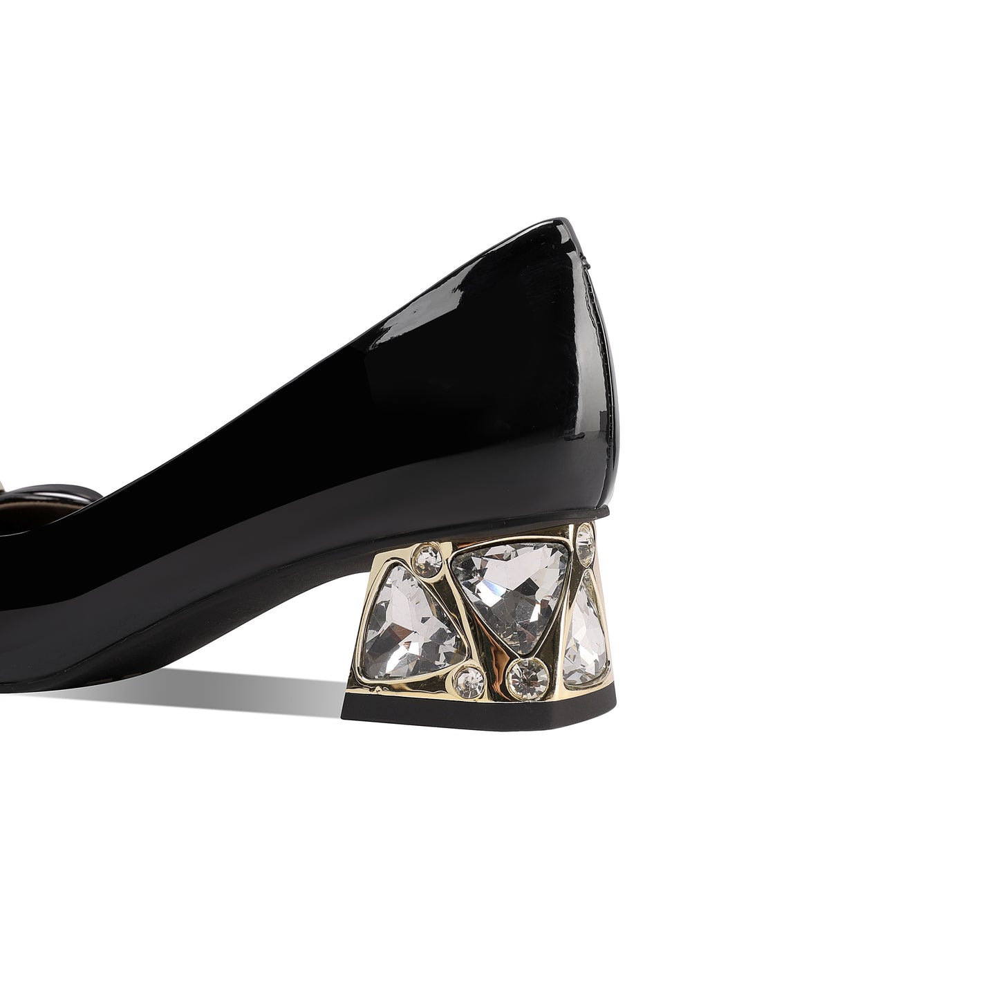 TinaCus Glossy Patent Leather Women's Square Toe Handmade Crystal Chunky Heels Loafers Shoes with Bowknot