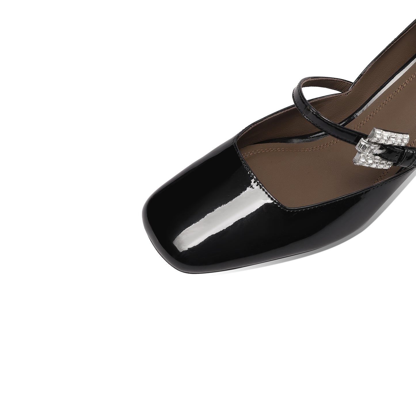 TinaCus Women's Square Toe Patent Leather Handmade Crystal Buckle Mid Chunky Heels Chic Pumps Shoes