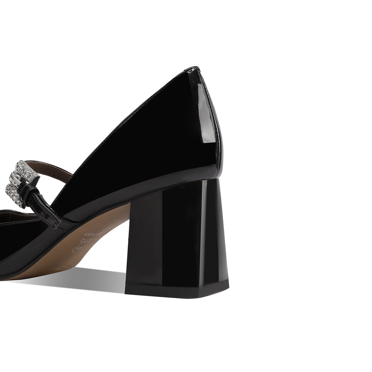 TinaCus Women's Square Toe Patent Leather Handmade Crystal Buckle Mid Chunky Heels Chic Pumps Shoes