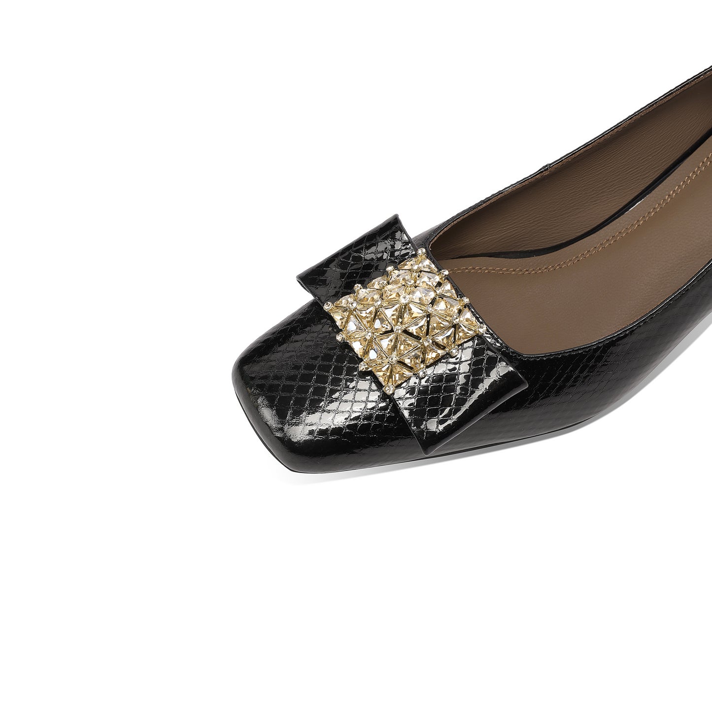 TinaCus Women's Square Toe Handmade Crystal Heels Genuine Leather Slip on Chic Loafers Shoes