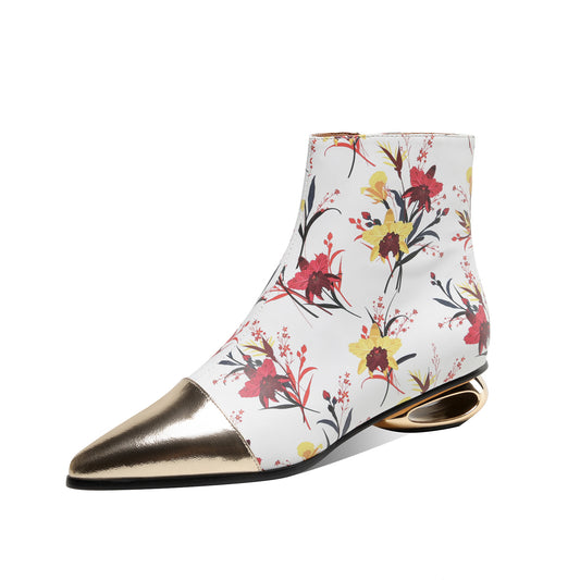 TinaCus Women's Floral Pointed Toe Assorted Colors Handmade Genuine Leather Zio Up Ankle Boots