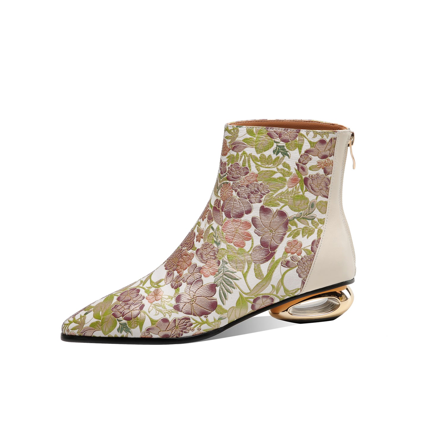 TinaCus Women's Handmade Genuine Leather Flowers Comfortable Heel Zip Up Ankle Boots