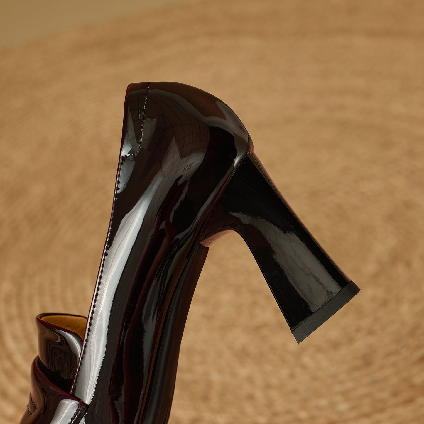 TinaCus Glossy Genuine Leather Women's Pointed Toe High Chunky Heels Slip on Pumps Shoes