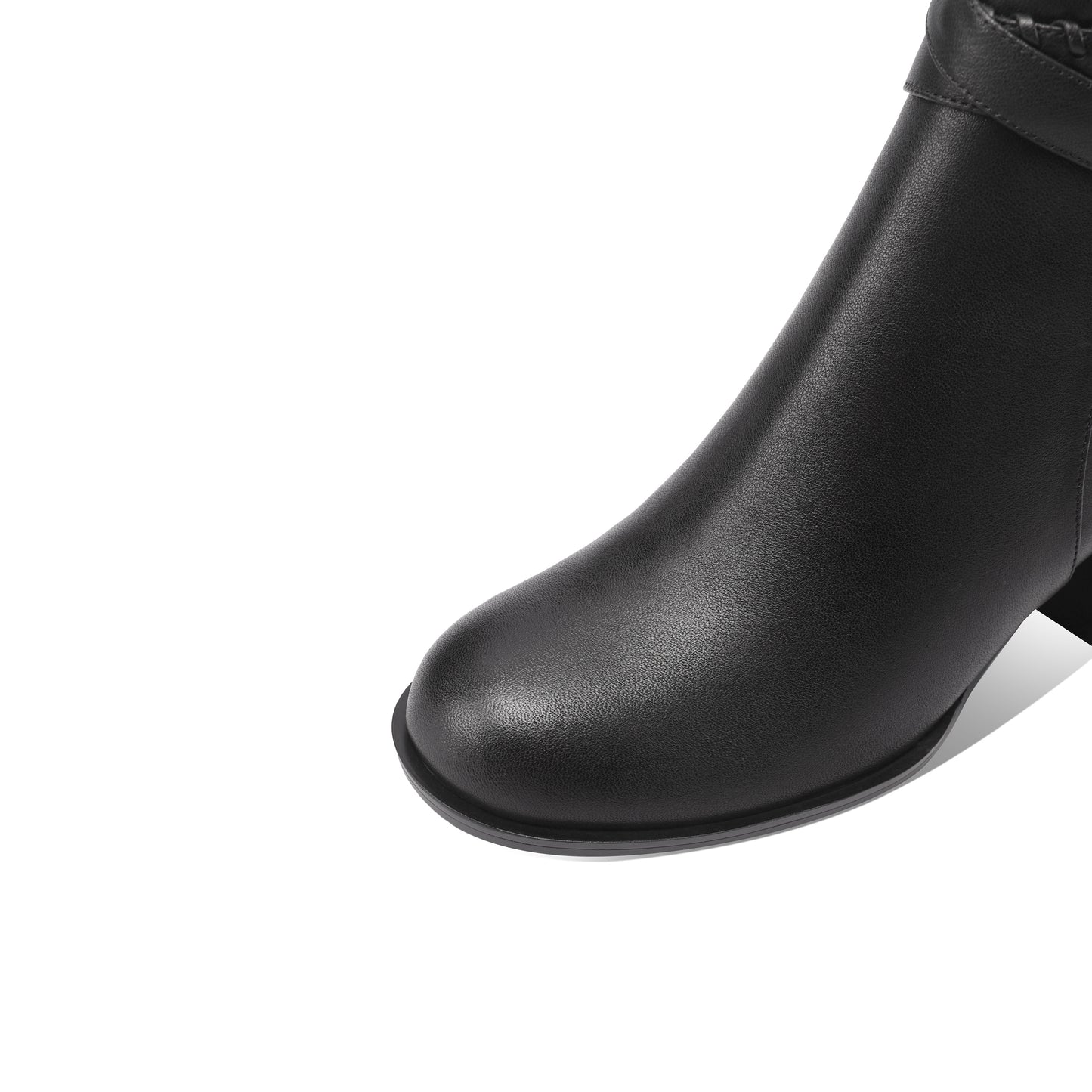 TinaCus Genuine Leather Women's Round Toe Ankle Boots Handmade Strap Buckle Chunky Heels with Zipper