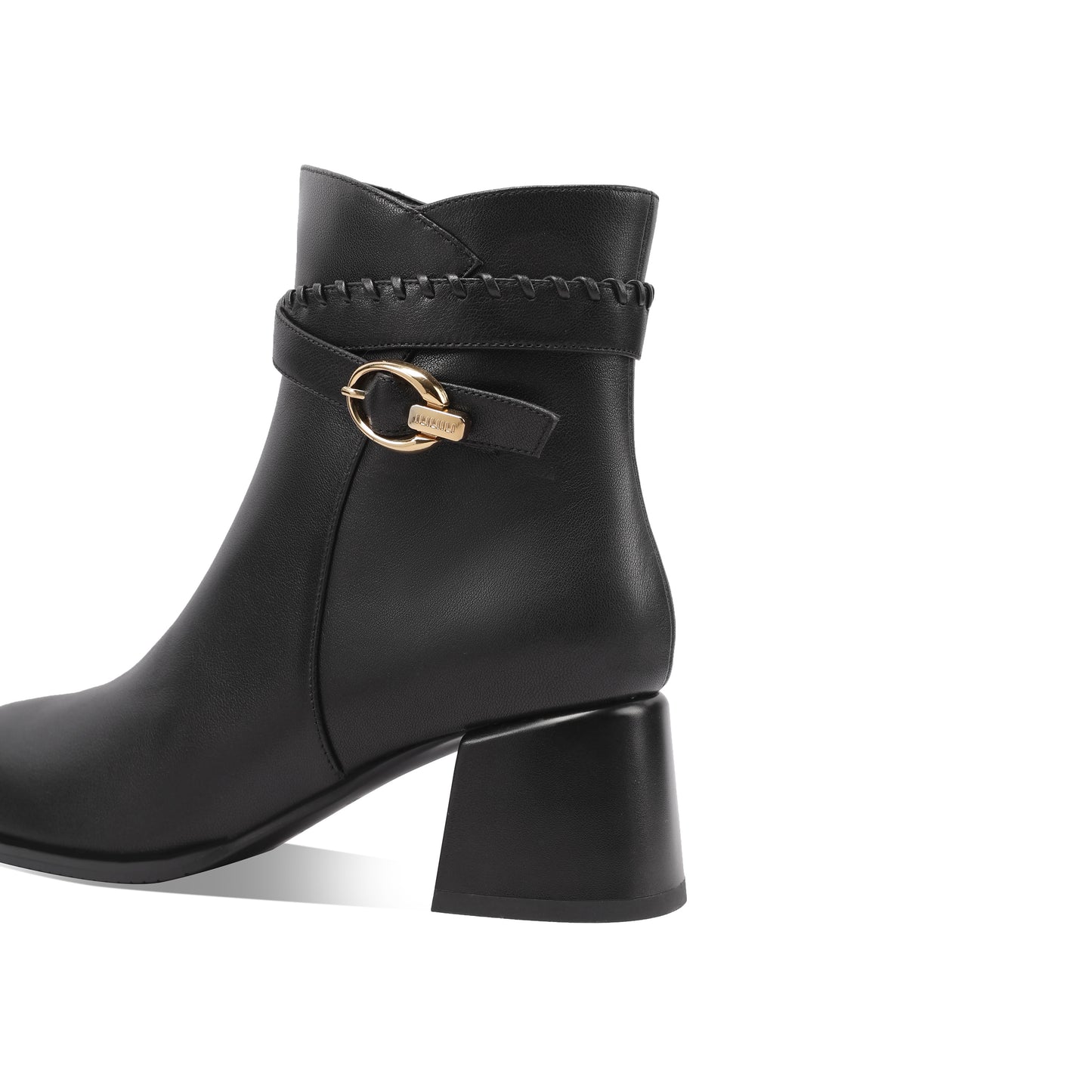 TinaCus Genuine Leather Women's Round Toe Ankle Boots Handmade Strap Buckle Chunky Heels with Zipper