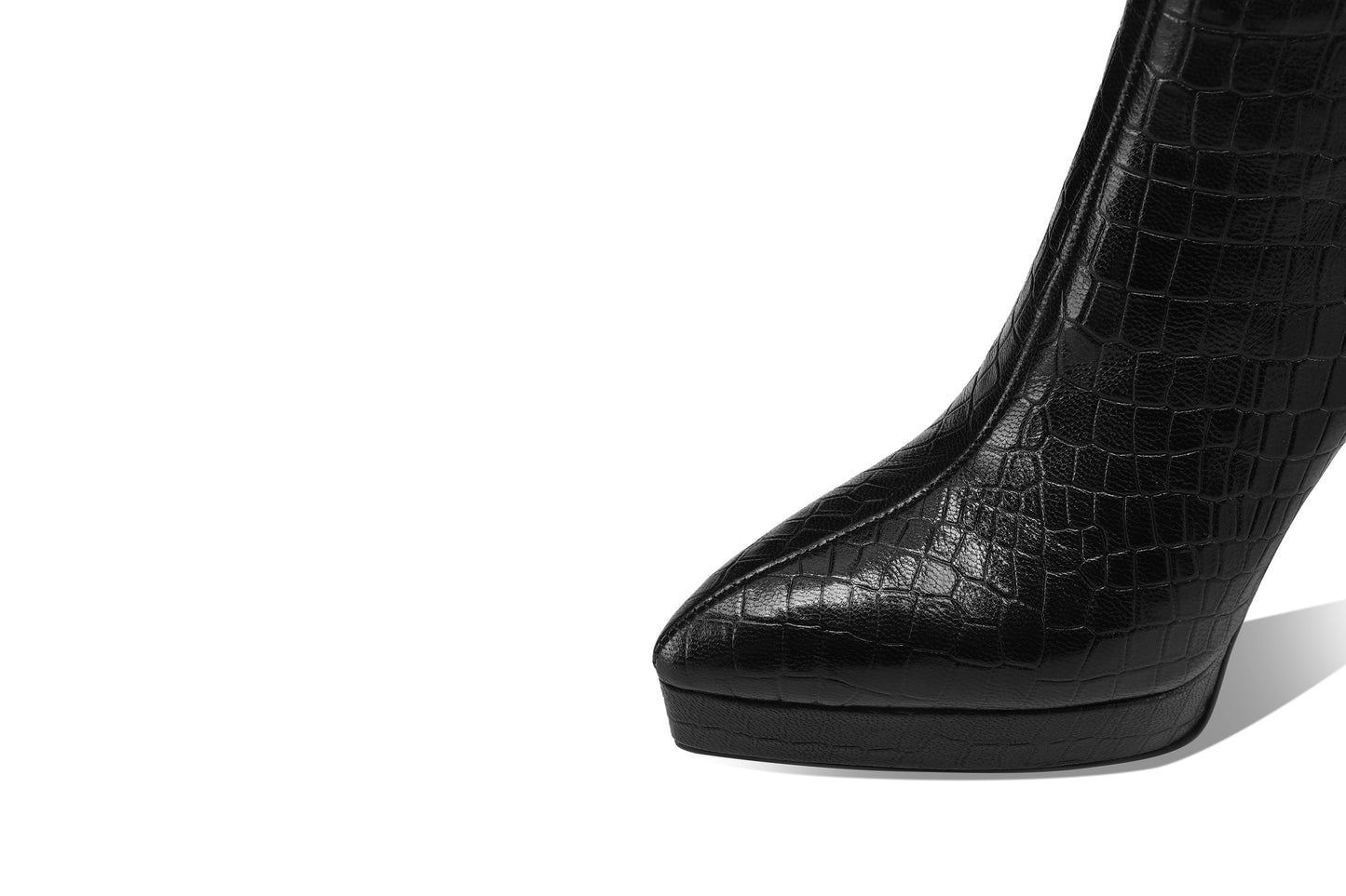 TinaCus Platform High Heels Ankle Boots Embossed Genuine Leather Women's Pointed Toe Handmade Booties with Zipper