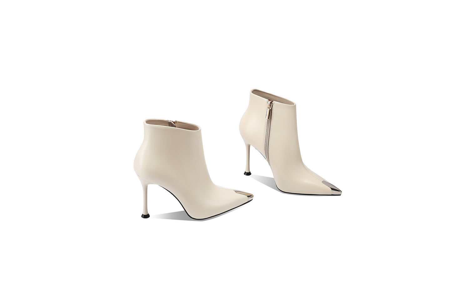 TinaCus Women's Genuine Leather Handmade Metal Toe Stiletto Heel Side Zip Up Ankle Boots