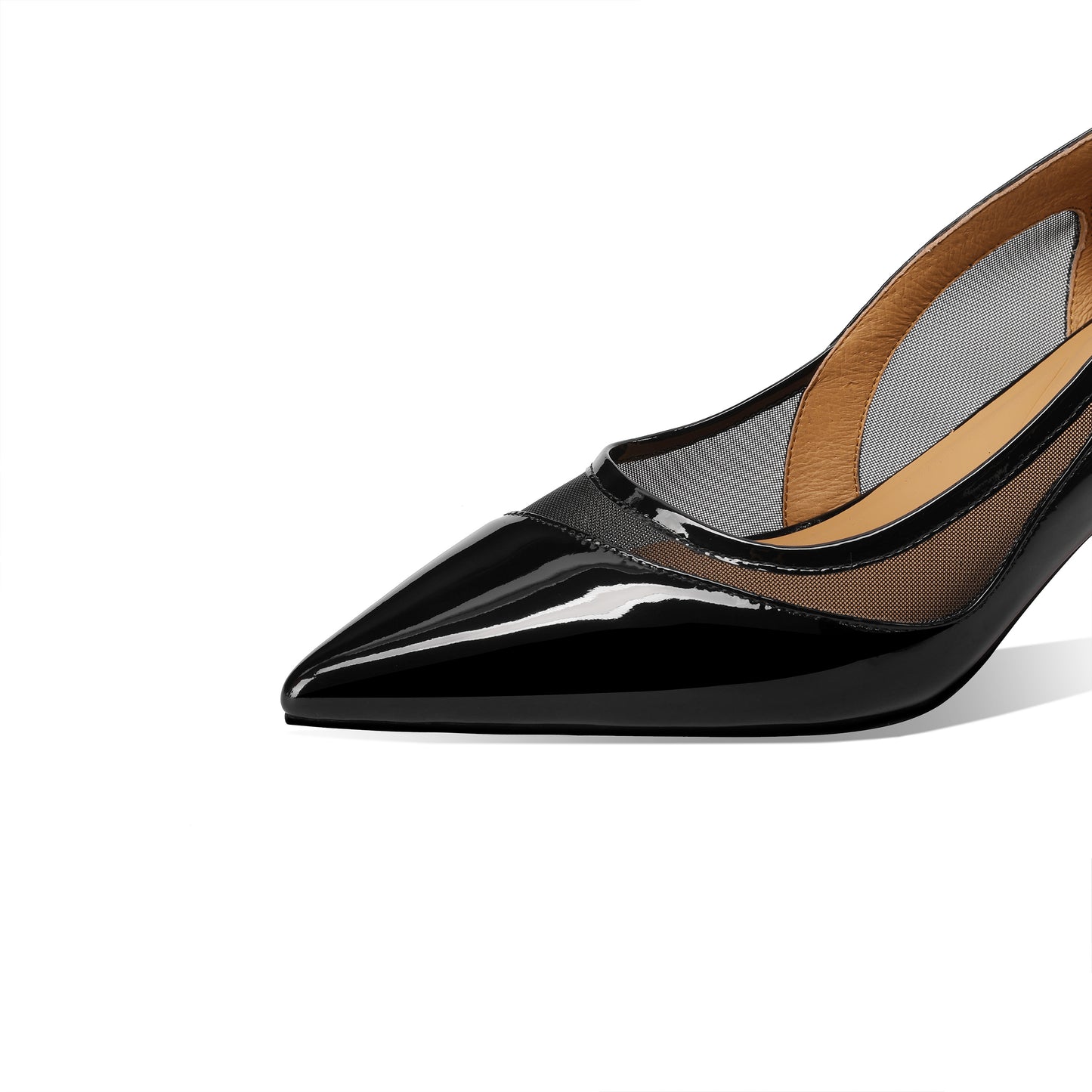 TinaCus Patent Leather & Mesh Women's Pointed Toe Handmade Mid Heels Elegant Pumps Shoes