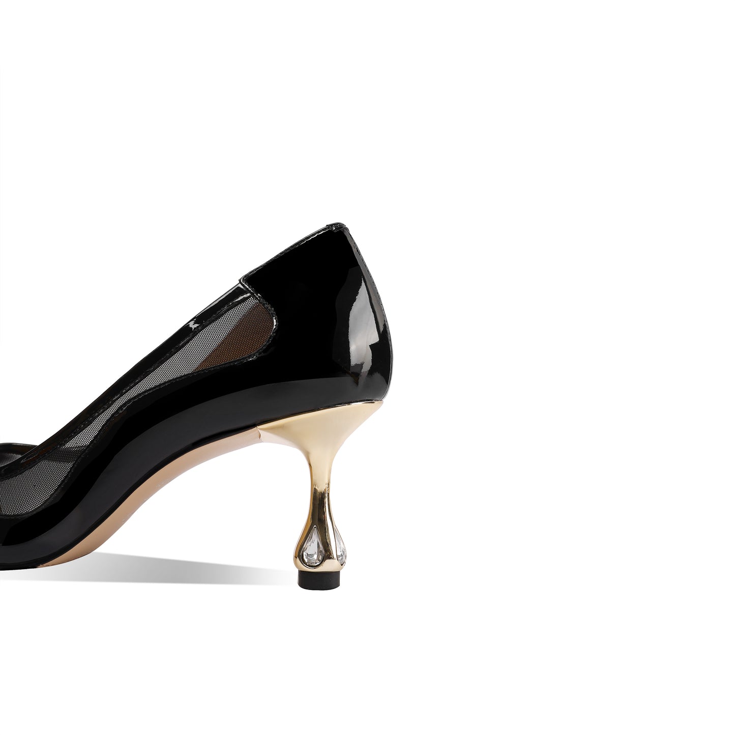 TinaCus Patent Leather & Mesh Women's Pointed Toe Handmade Mid Heels Elegant Pumps Shoes