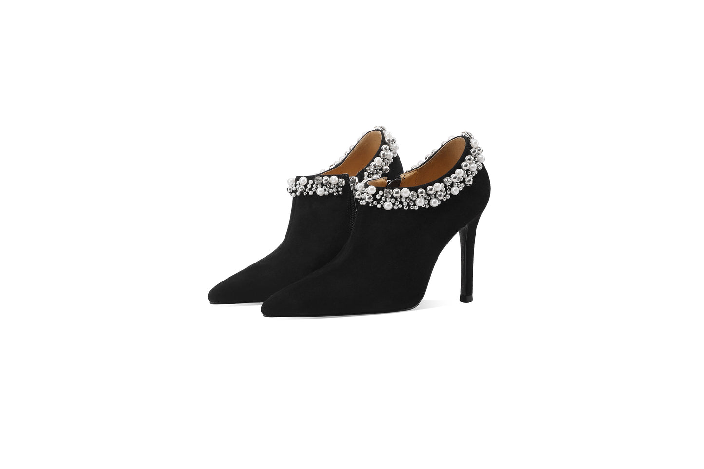 TinaCus Women's Suede Leather Pumps Handmade Pointded Toe Rhinestones Side Zip Stiletto Heels Wedding Party