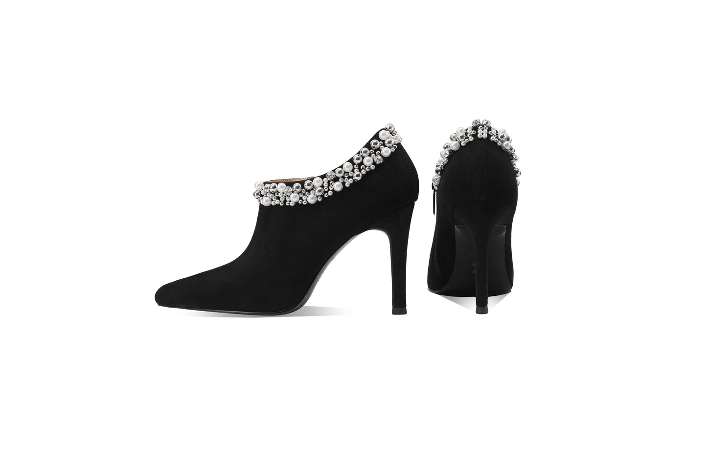 TinaCus Women's Suede Leather Pumps Handmade Pointded Toe Rhinestones Side Zip Stiletto Heels Wedding Party