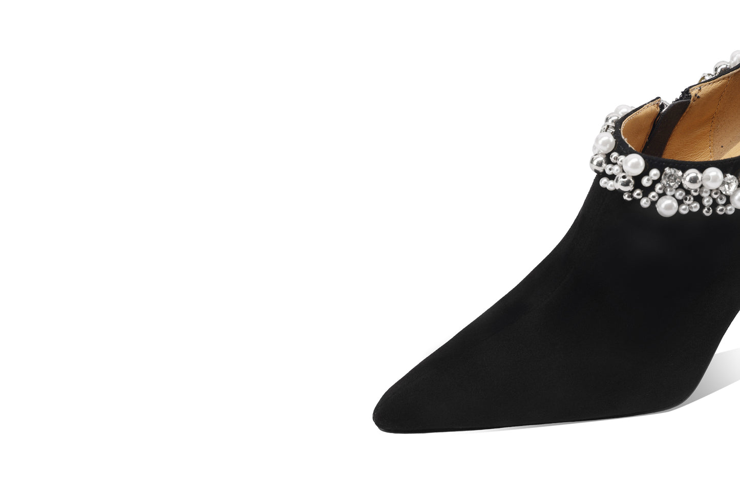 TinaCus Women's Suede Leather Pumps Handmade Pointded Toe Rhinestones Side Zip Stiletto Heels Wedding Party