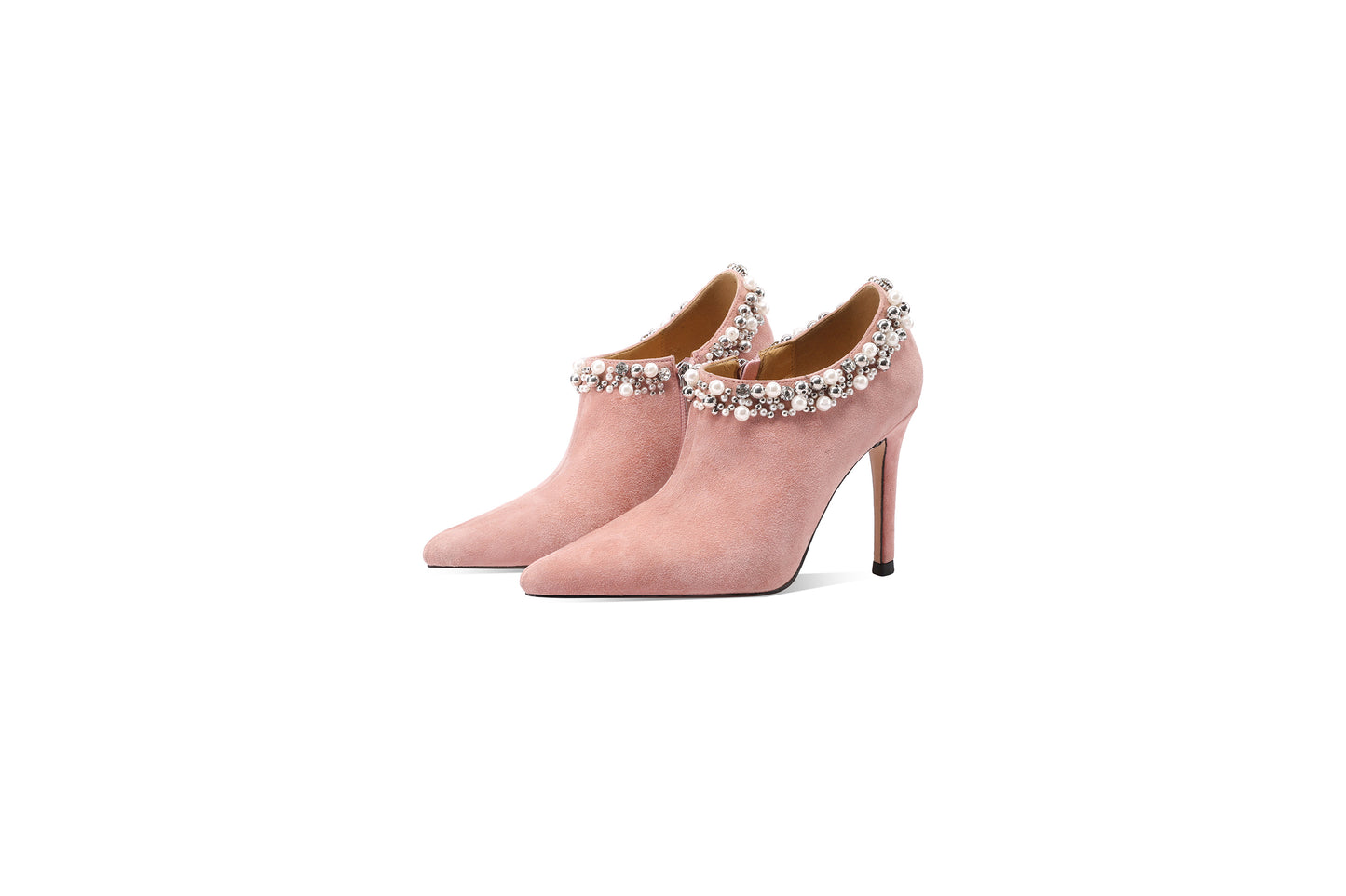 TinaCus Women's Suede Leather Pumps Handmade Pointded Toe Rhinestones Side Zip Stiletto Heels Wedding Party