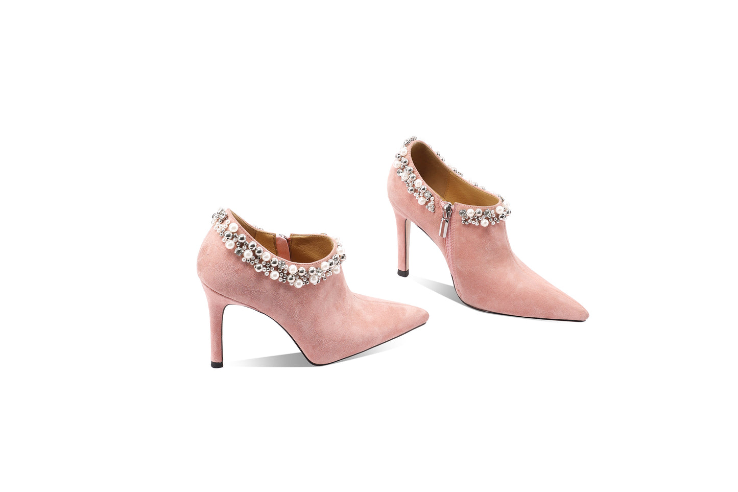 TinaCus Women's Suede Leather Pumps Handmade Pointded Toe Rhinestones Side Zip Stiletto Heels Wedding Party