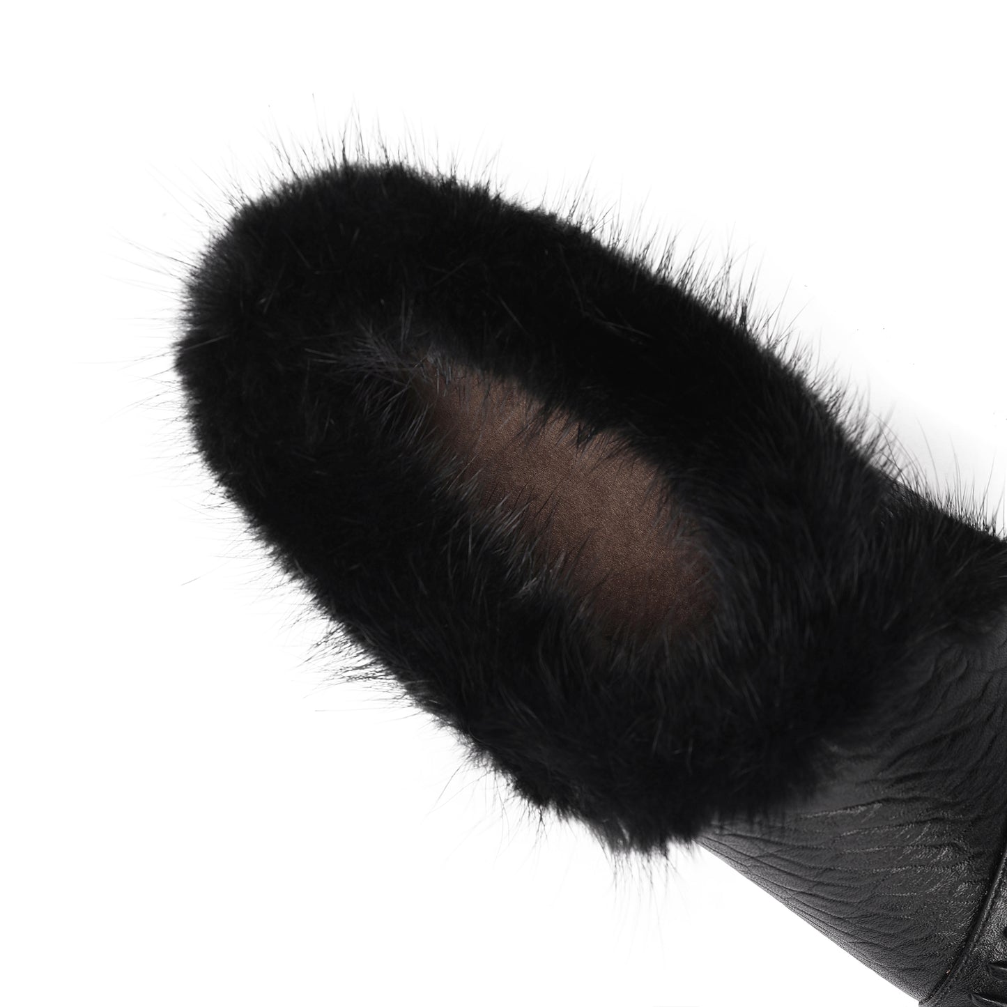 TinaCus Genuine Leather & Fur Women's Warm Pumps Shoes Square Toe Handmade Mid Heels