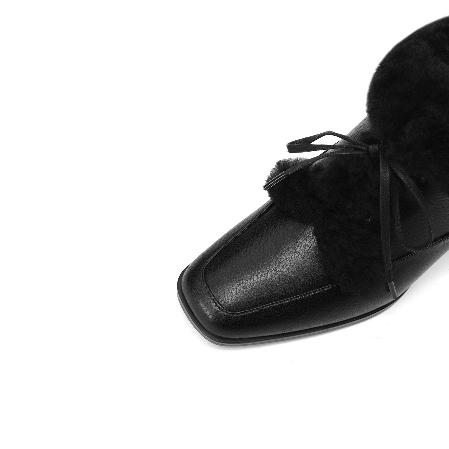 TinaCus Genuine Leather Handmade Fur Lining Pumps Women's Square Toe Mid Chunky Heels Lace up Oxford Shoes